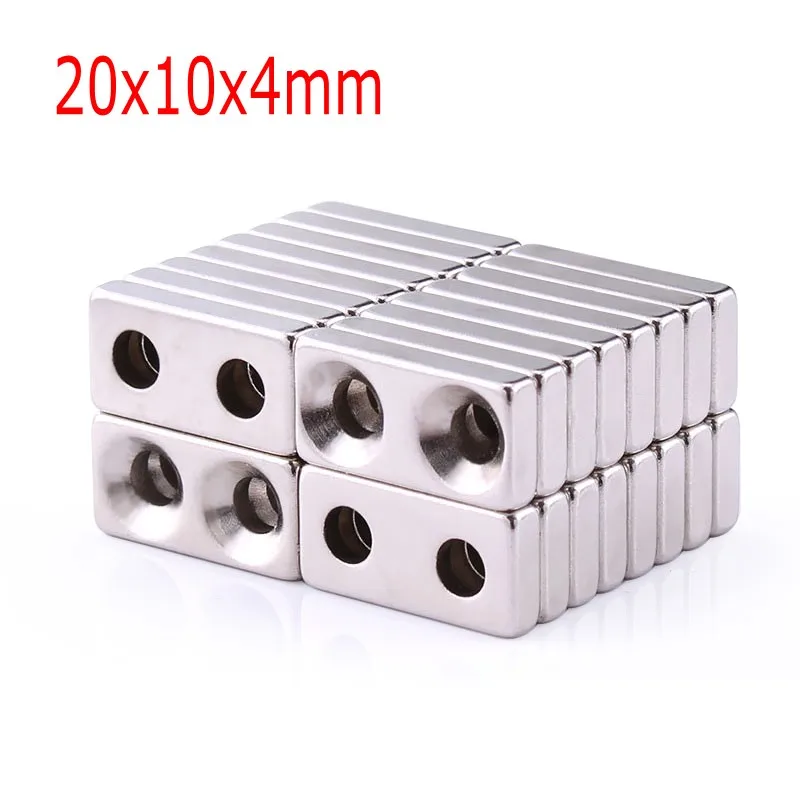 5~100Pcs N35 Rectangular magnet 20x10x4 mm Double hole 4 mm Super Strong Neodymium magnet 20*10*4 mm NdFeB magnet Block Magnet