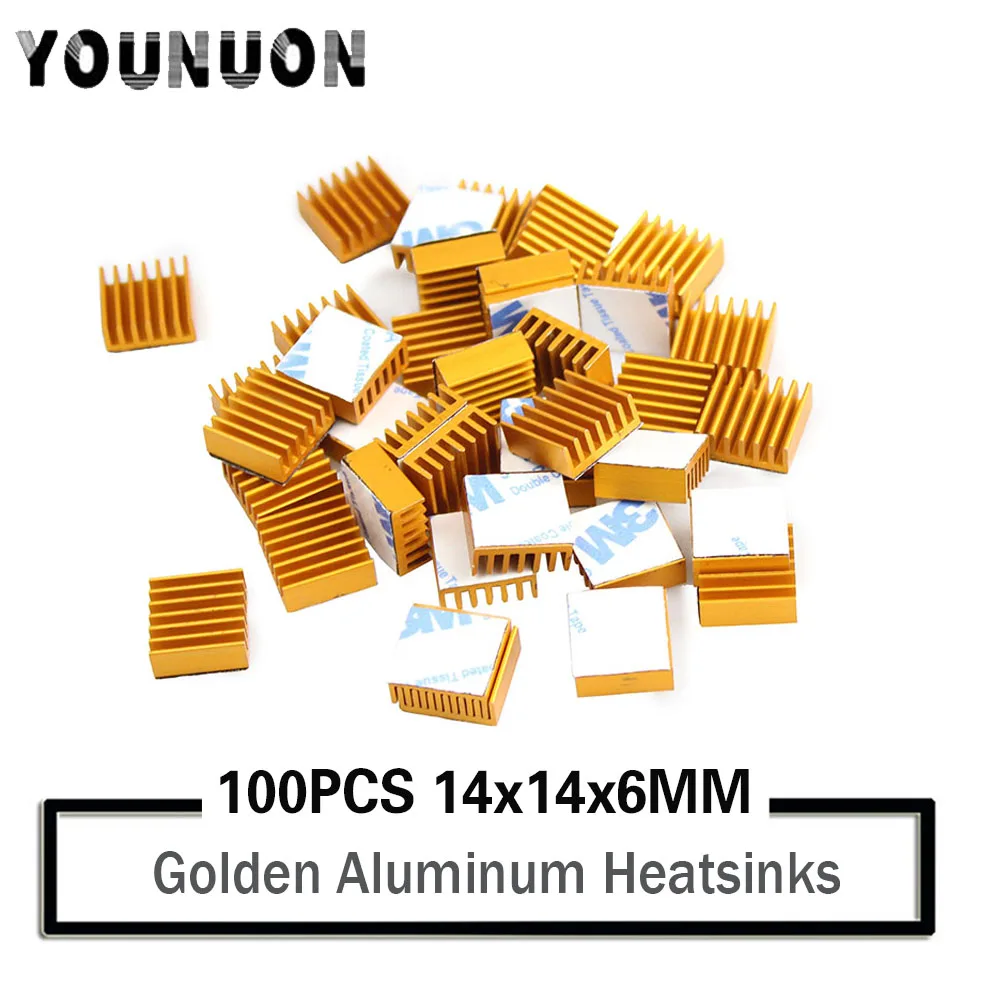 100Pcs YOUNUON 14x14x6mm Golden  Aluminum Heat Sink Radiator Heatsink,Electronic Chip Cooling Radiator Cooler for IC MOSFET SCR