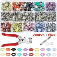 200/Sets Colorful Metal Snap Button Cute Prong Ring Press Studs Snap Fasteners with Pliers Tool Kit for Clothes Bibs DIY Sewing