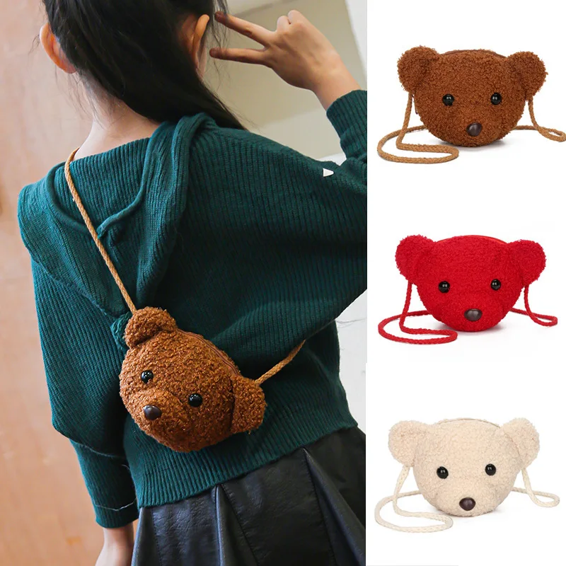 Cute Kid Girls Bear Plush Shoulder Bag For Children Kids Baby Girls Cartoon Messenger Purse Mini Bags Backpack