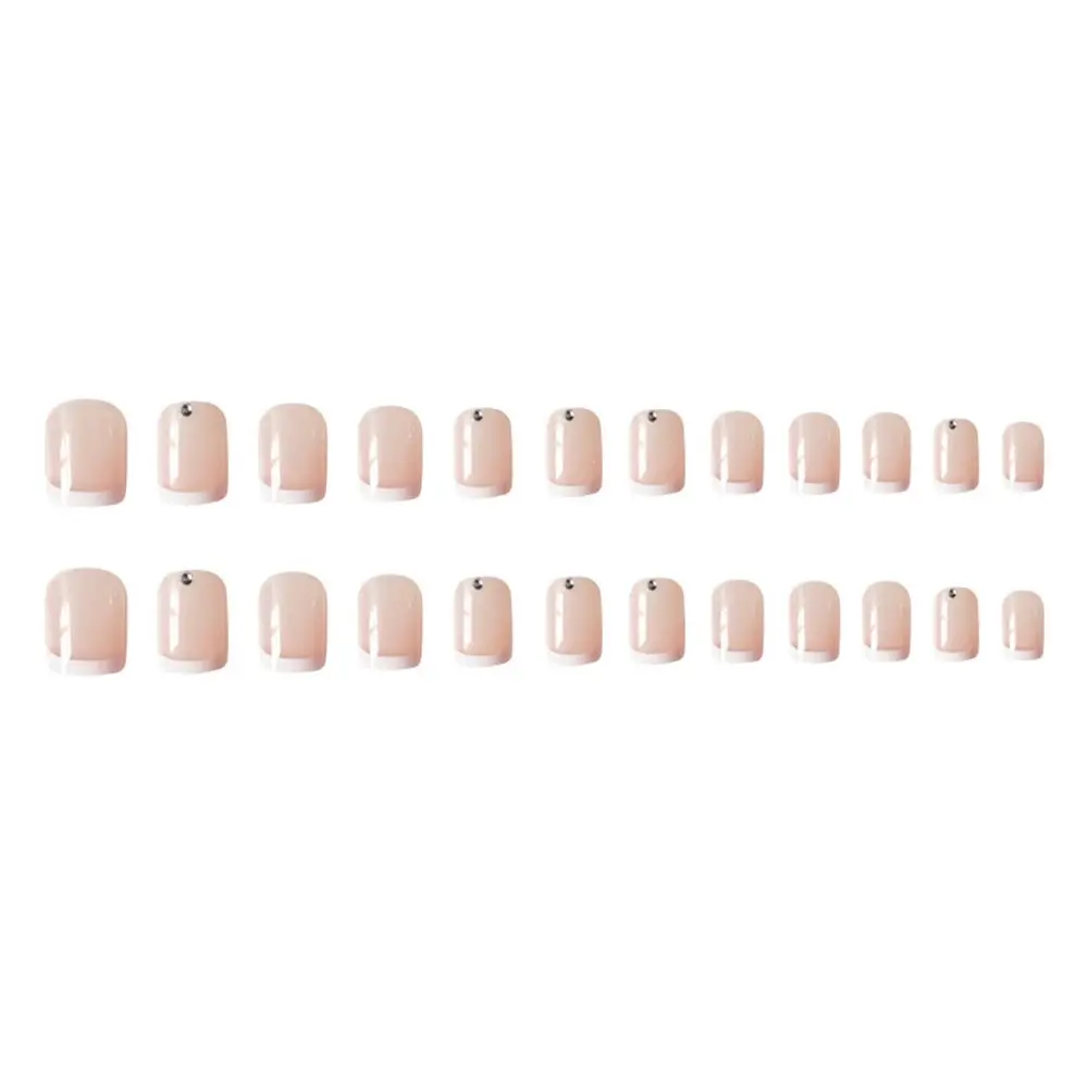 เล็บปลอมสีขาว 24 ชิ้น/กล่อง สำหรับทำเล็บ ปลายเล็บทรงเหลี่ยมแบบฝรั่งเศส เล็บปลอมแบบสวมใส่ได้