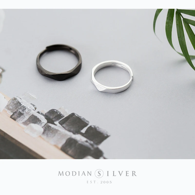 Modian 2023 Hot Sale Couples Black Single Ring Classic 925 Sterling Silver Adjustable Finger Rings For Women Wedding Jewelry