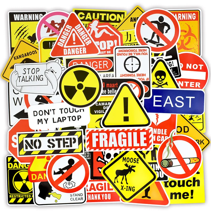 

50 PCS Funny Warning Stickers Danger Banning Signs Reminder Waterproof PVC Decal Sticker for Laptop Motor Luggage Snowboard Car