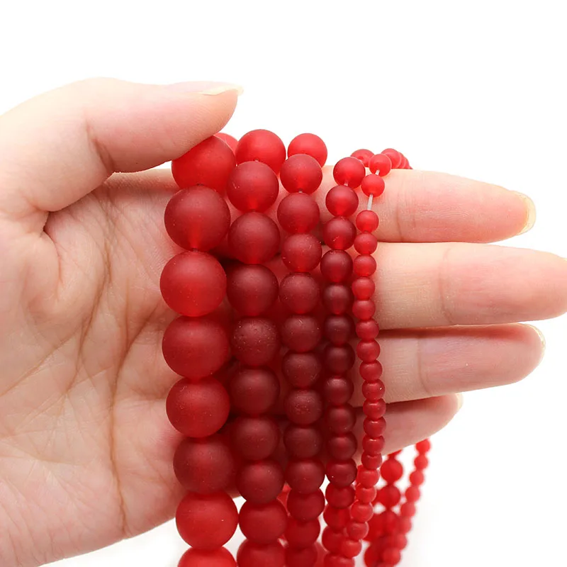 Natural Stone Matte Frosted Red Chalcedony Loose Round Spacer Beads 4 6 8 10 12 MM Fit DIY Beads For Jewelry Making DIY Bracelet