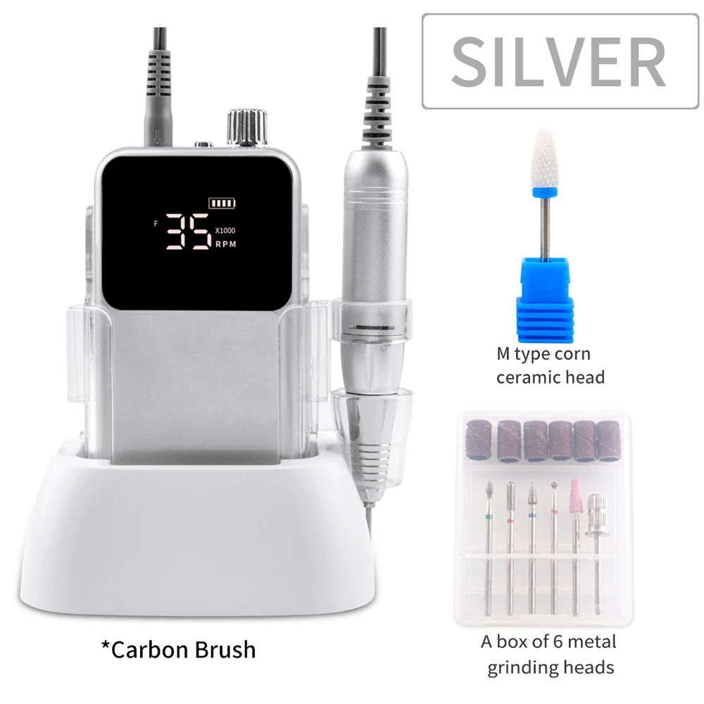 SIMINAIL Rechthoekige nagelboor Oplaadbare desktopbasis 35000 RPM Manicure Elektrische machine Nagelvijl Pedicure Snoerloos boren
