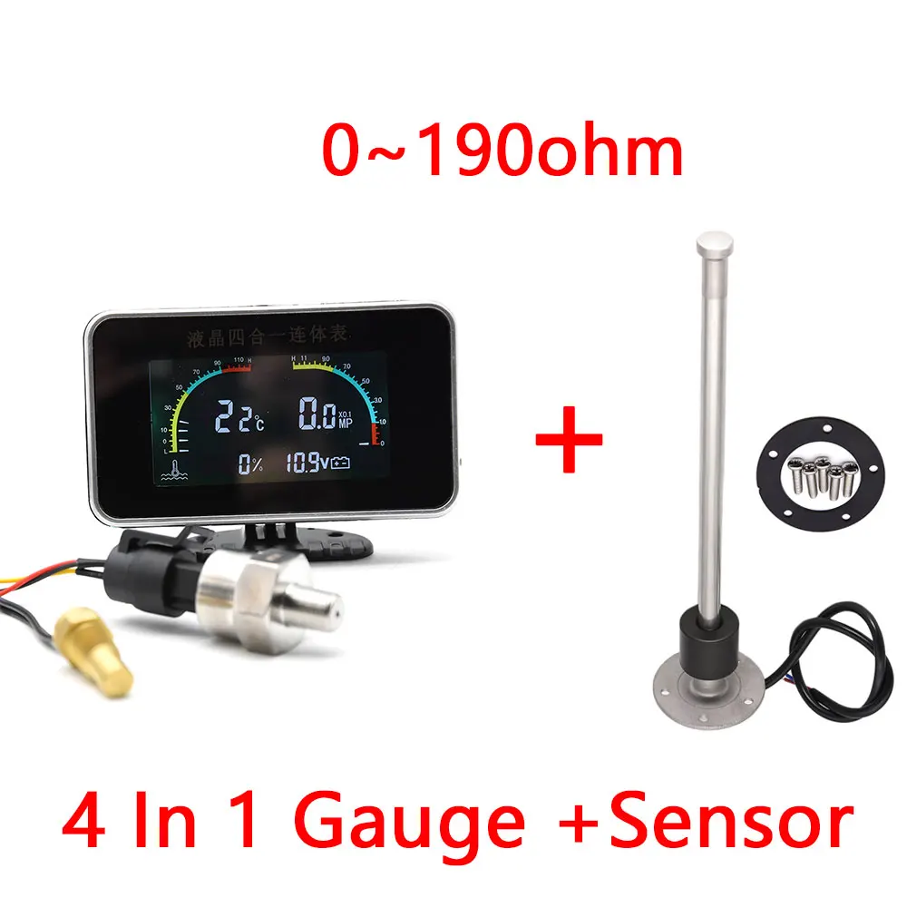 4 In 1 Water temperature + Oil Pressure + Oil Fuel + Voltage Pressure Gauge 1/8NPT Universal Digital LCD Car With Sensor 12V/24V