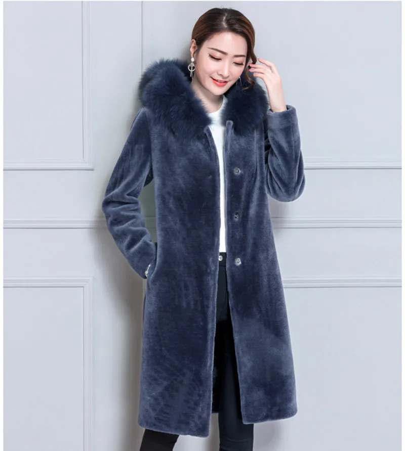 Red Wool Fur Coats Winter Jacket Women Faux Fox Fur Collar Coat Female Padded Jackets Plus Size 5XL Abrigo Mujer WXF439