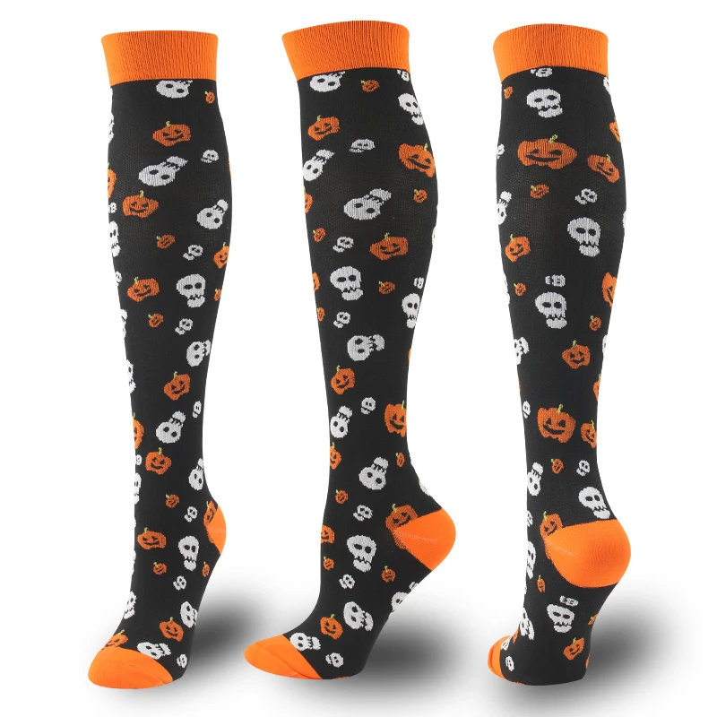 2021 novas meias de compressão unisex meias esportivas outono inverno halloween padrão crianças presente meias de compressão de tecido de náilon