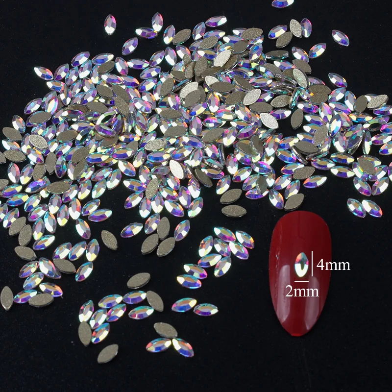 30Pcs Small Horse Eye 2x4MM Nail Art Crystals Rhinestones Decorations 3d Rainbow Diamond Jewelry Heart Charms Glitter Stones