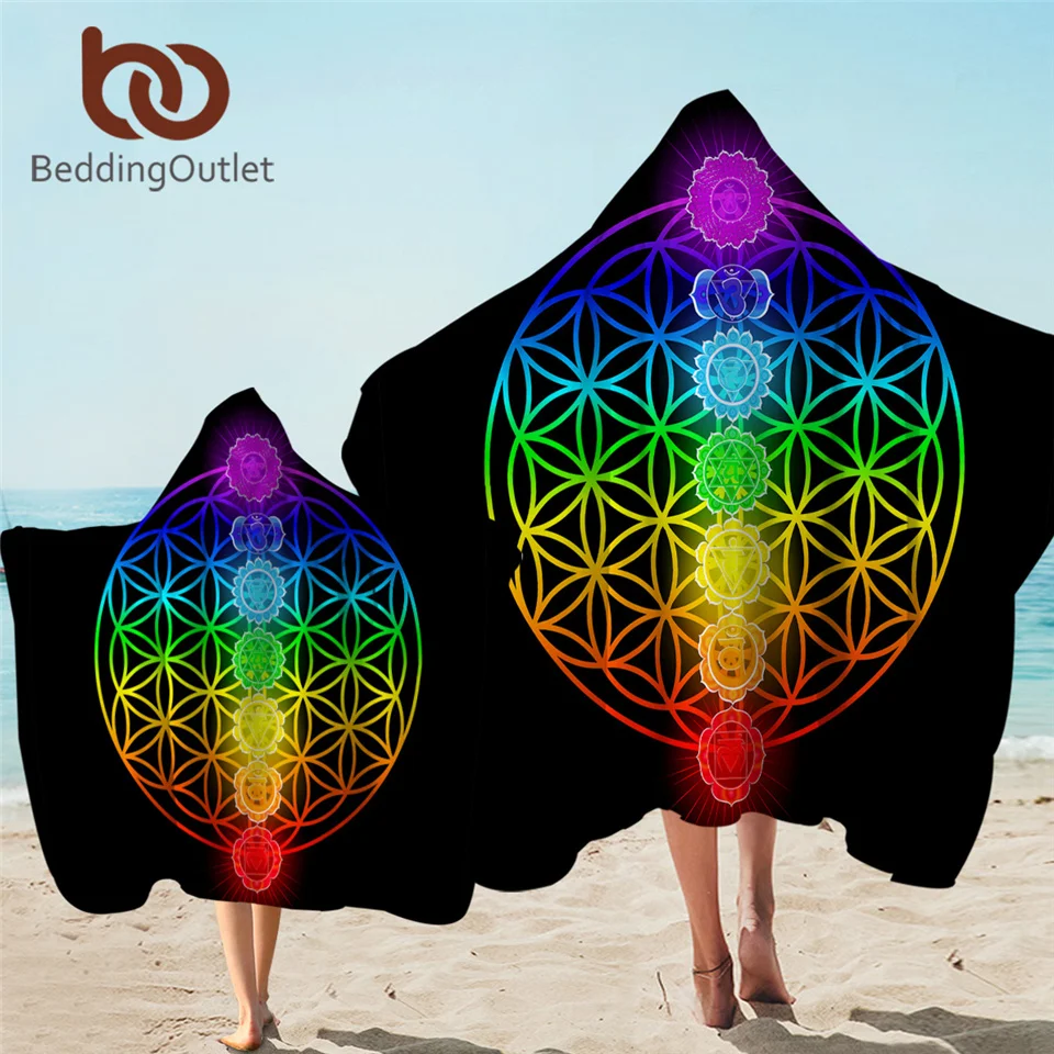 

BeddingOutlet Chakra Hooded Towel for Adults Zen Theme Bathroom Towel With Hood Colorful Wearable toalla microfibra Dropship