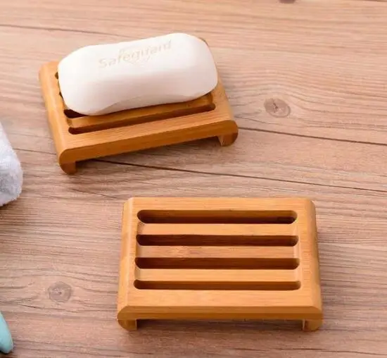 100pcs Natural Bamboo Soap Dishes Tray Holder Storage Soap Rack Plate Box Container Bathroom Japanese style soap soap box