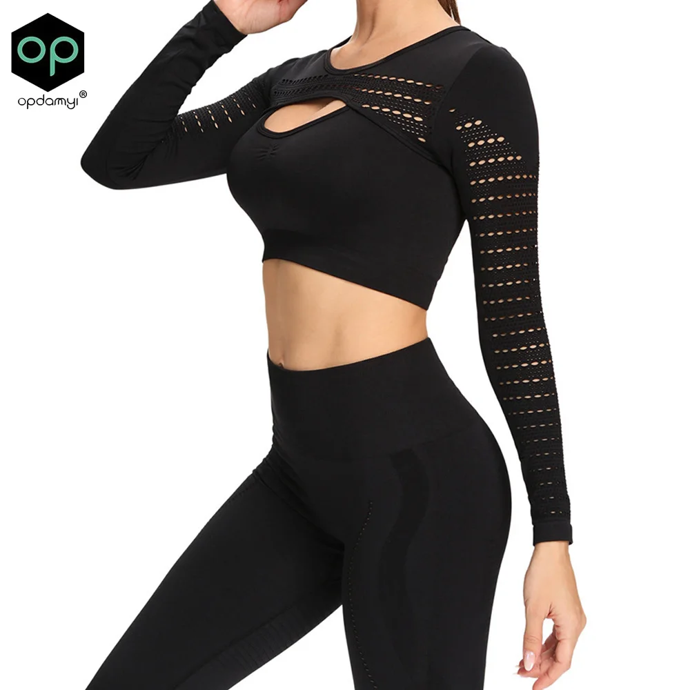 

Gym Set Women 2 PCS Seamless Yoga Set for Women Long Sleeve Gym Crop Top High Waist Leggings Tracksuit Women Fitness Clothing