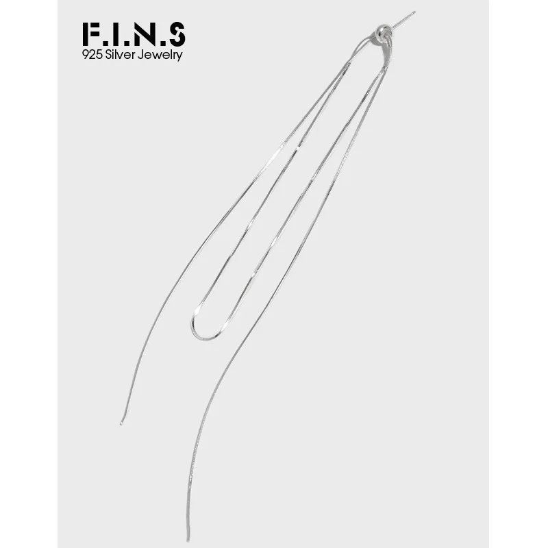 F.I.N.S Luxury One Piece Adjustable Bead 100% S925 Sterling Silver Snake Chain Tassel Earrings Single Hanging Dangle Fine Earing