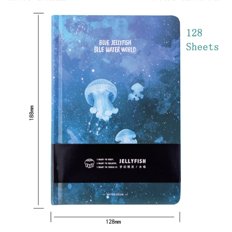 128 Sheets Cute Notebook Fantasy Jellyfish Illustration Book Color Page Student Manual Ledger Notepad Diary Book