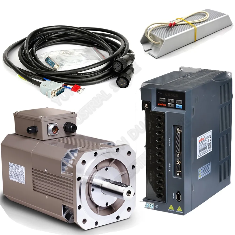 

High Speed 8000rpm 2.2kw 3HP 13.8Nm 2000Oz-in 380V AC Servo Spindle Motor Drive Kits 178mm 3PH Constant Power for CNC Lathe