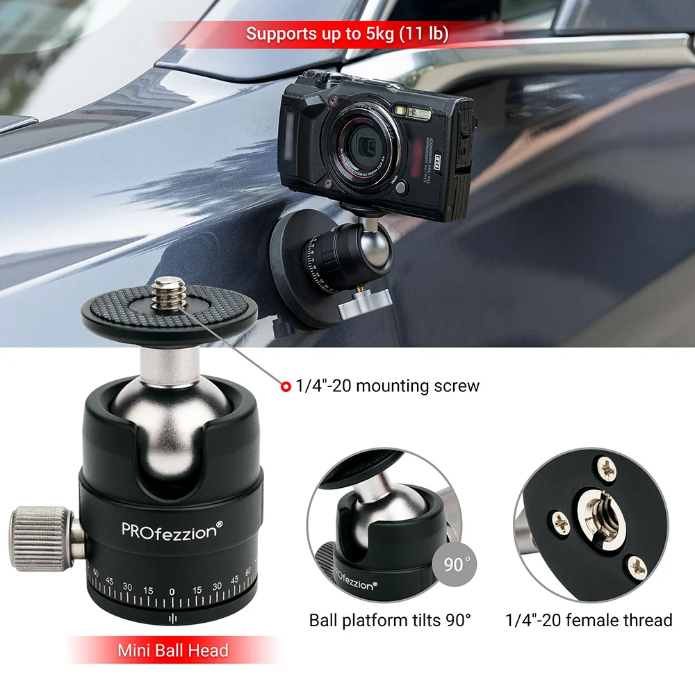 PROfezzion Magnetic Mount Base Stand Kit with Strong Ball Head for Gopro Hero ，DJI Osmo Action Camera, AKASO Action Camera