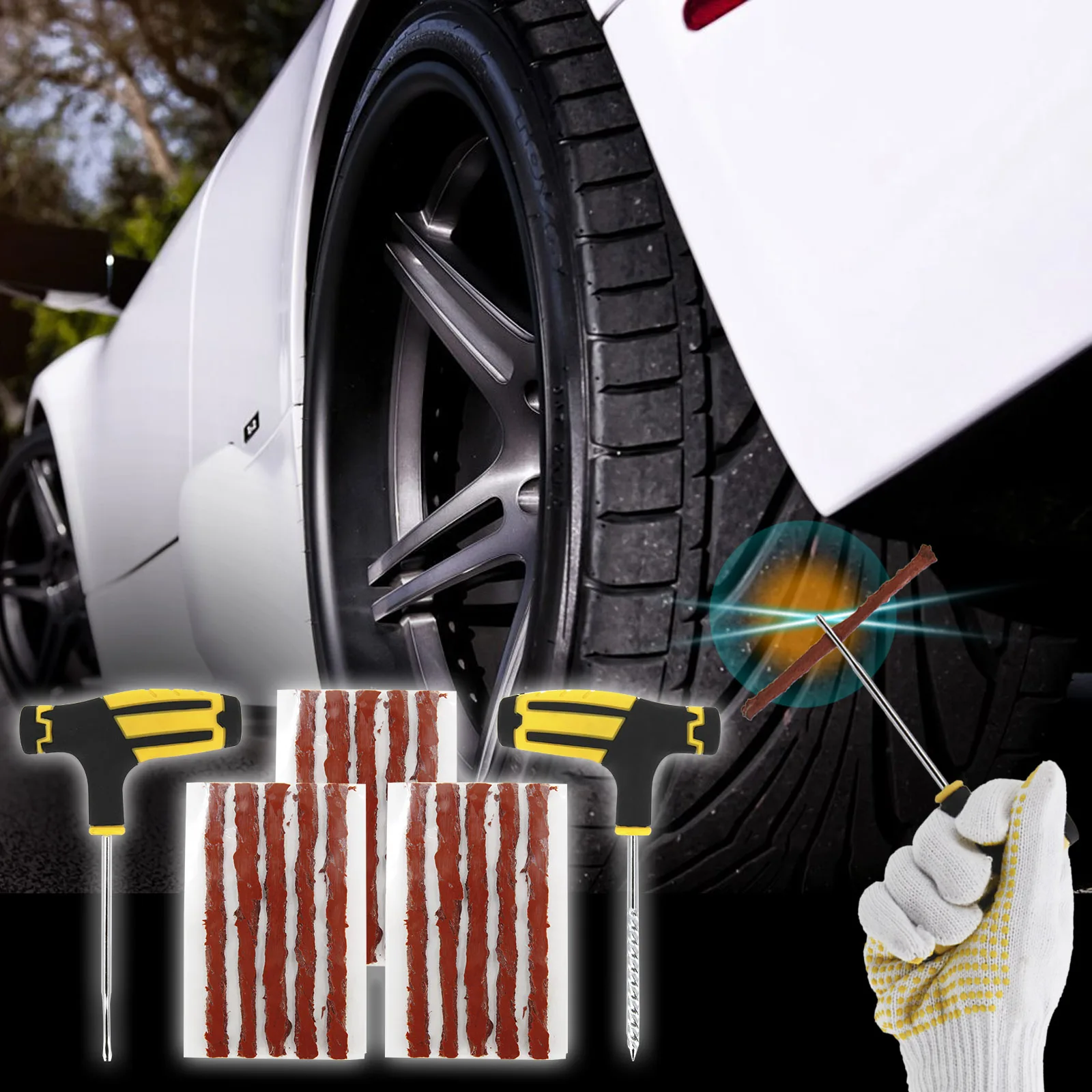 Car Tire Repair Tool Kit Auto Bike Vacuum Tyre Nail Set Motorcycle Scooter Rubber Film Nail for Tubeless Studding Puncture Plug