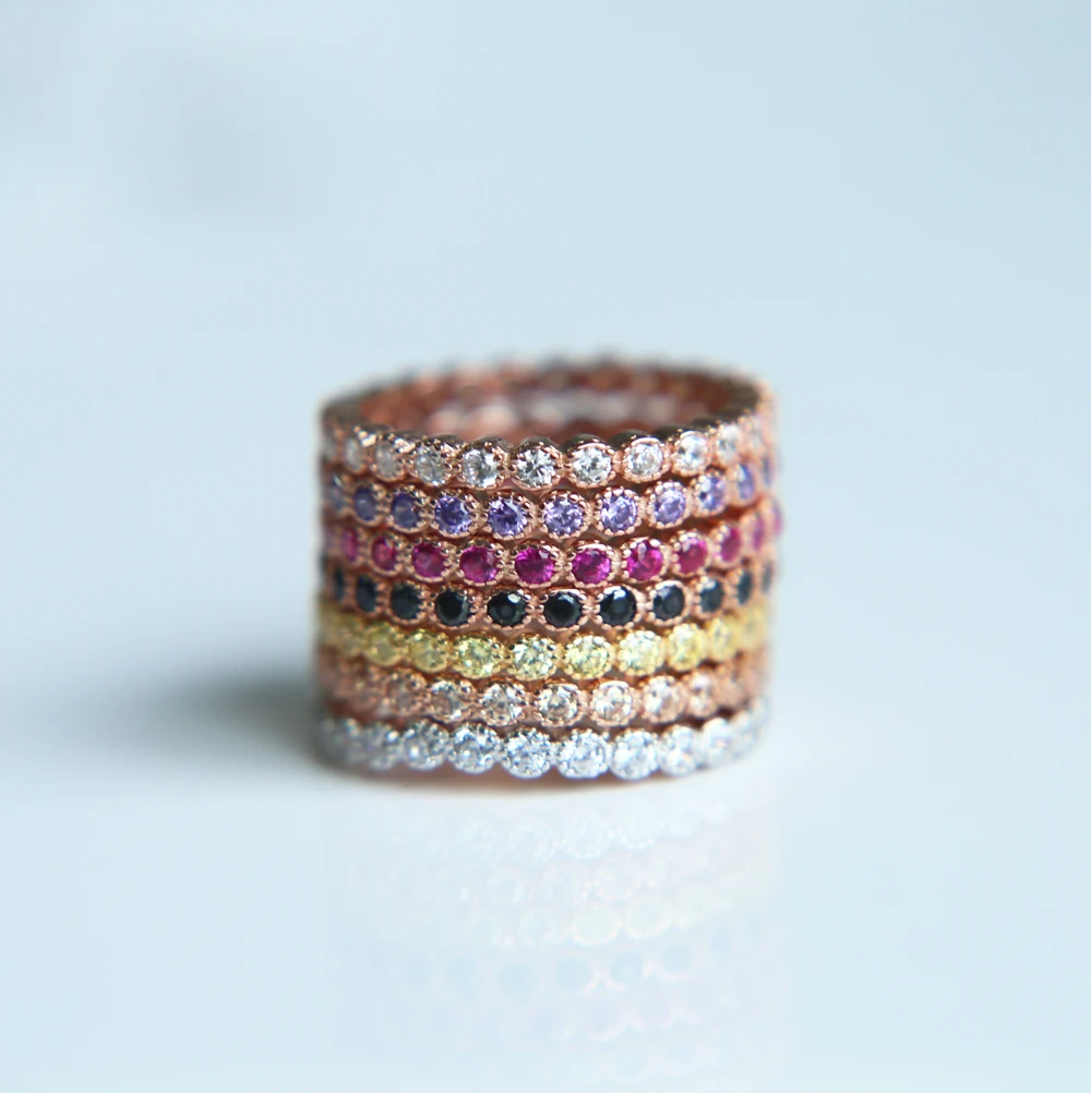 fashion new arrival Full cz band 925 sterling silver micro pave cz three colors zirconia eternity band rings