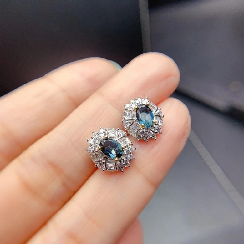 

KJJEAXCMY fine jewelry 925 silver natural blue topaz new girl vintage earrings hot selling ear stud support test Chinese style