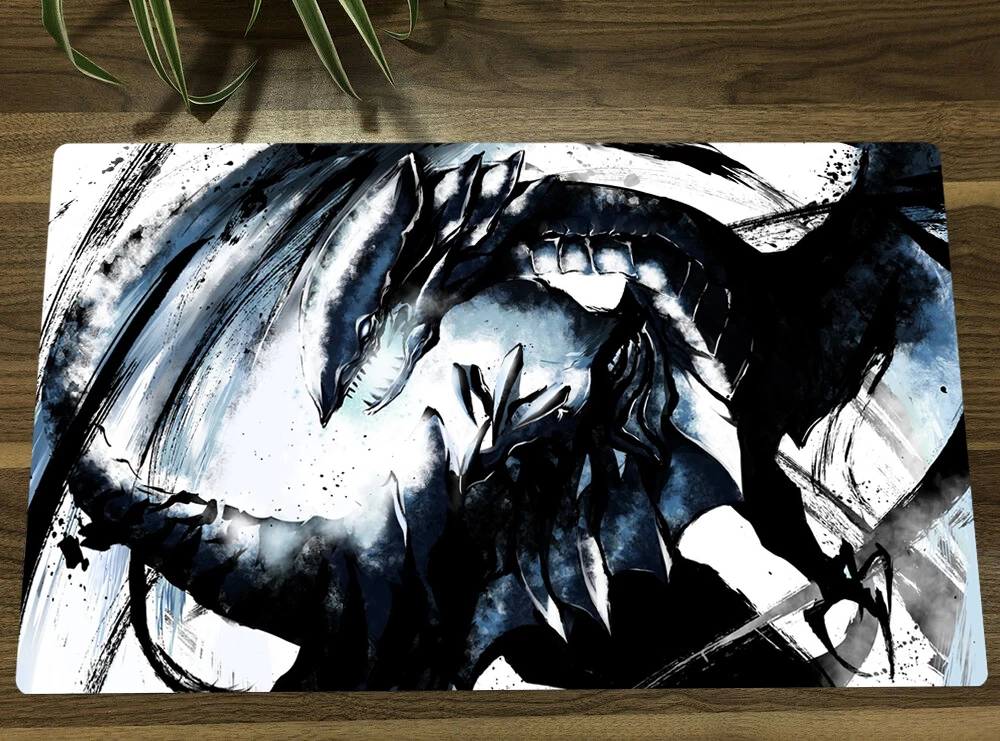 YuGiOh Blue-eyes White Dragon TCG Mat Anime Trading Card Game Mat CCG Playmat Anti-slip Mouse Pad Desk Mat Free Bag