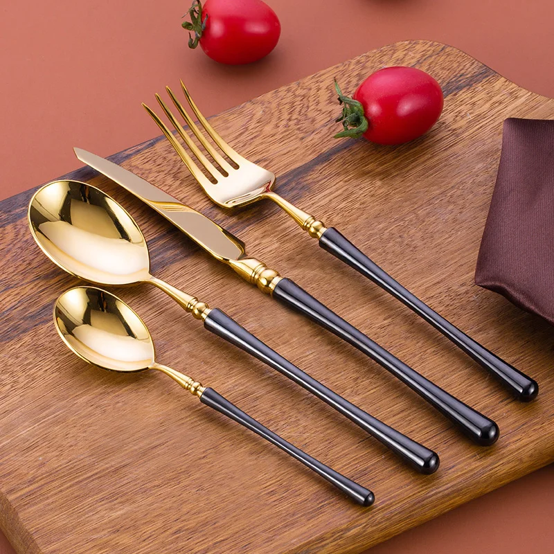 

KuBac Hommi ROME Luxury Cutlery 18/10 Stainless Steel Black Gold Cutlery Set Mirror Shiny Dinnerware Set Drop Shipping