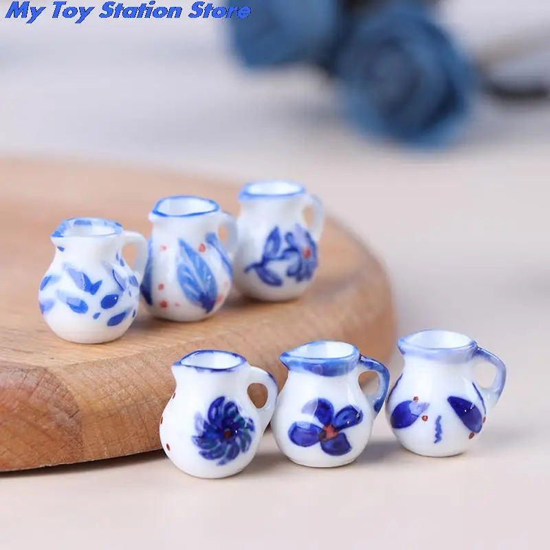 Hot Sale 6Pcs/set Dollhouse Miniature Dining Ware Porcelain Tea Set Dish Cup -Flower Pattern