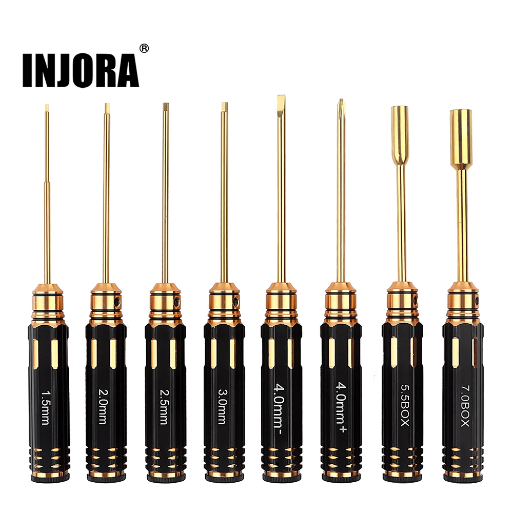 INJORA 8Pcs 1.5/2.0/2.5/3.0/4.0/5.5/7.0mm Hexagon Screwdriver Socket Driver Nut Wrench Tool for RC Model Car Crawler SCX10 TRX-4