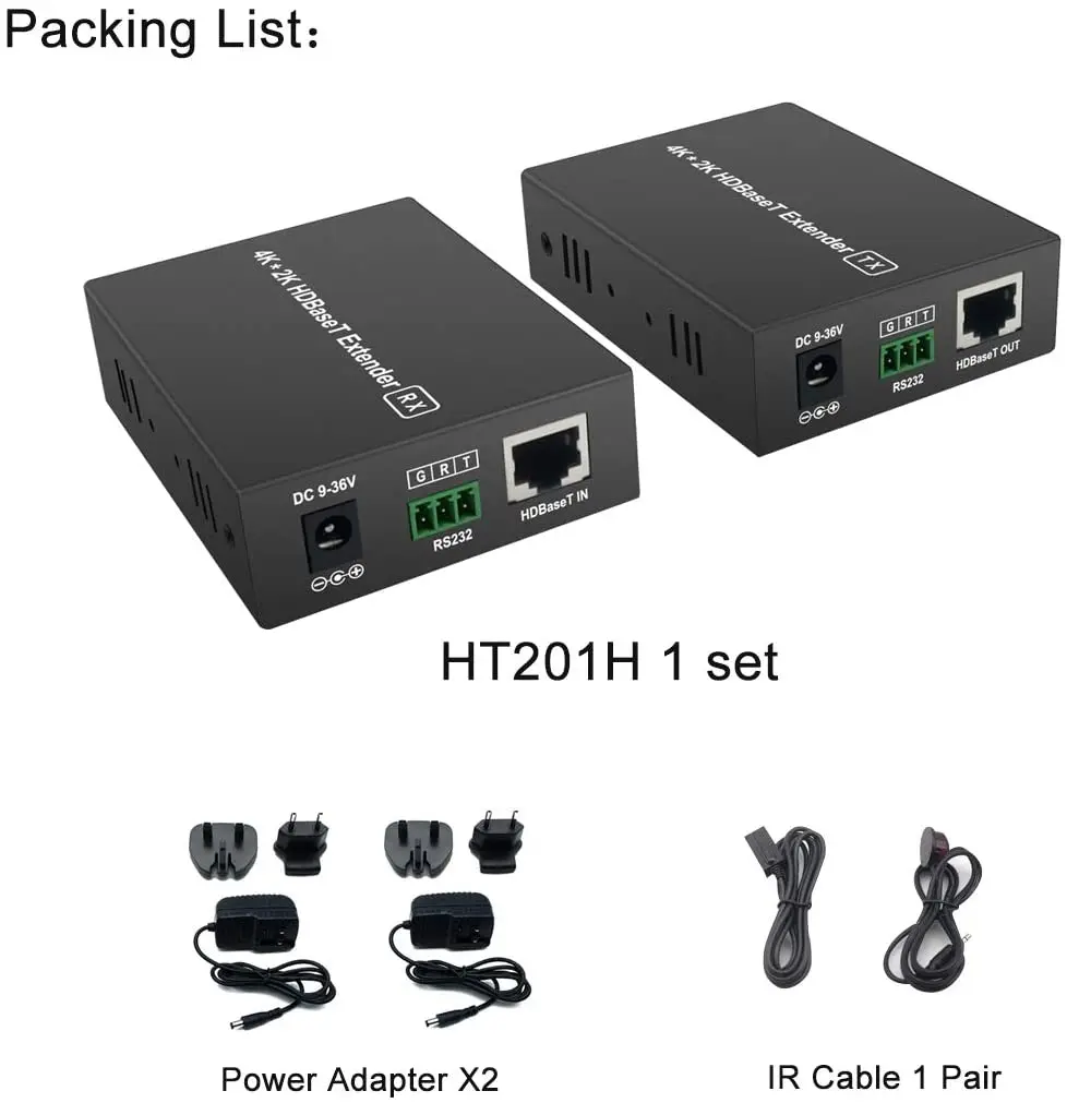 1ペアhdbasethdmiエクステンダー4k @ 30hz (40m) 1080p @ 60hz (70m) over cat5e/6/7は、yuv 4:4:4および双方向ir制御をサポートします