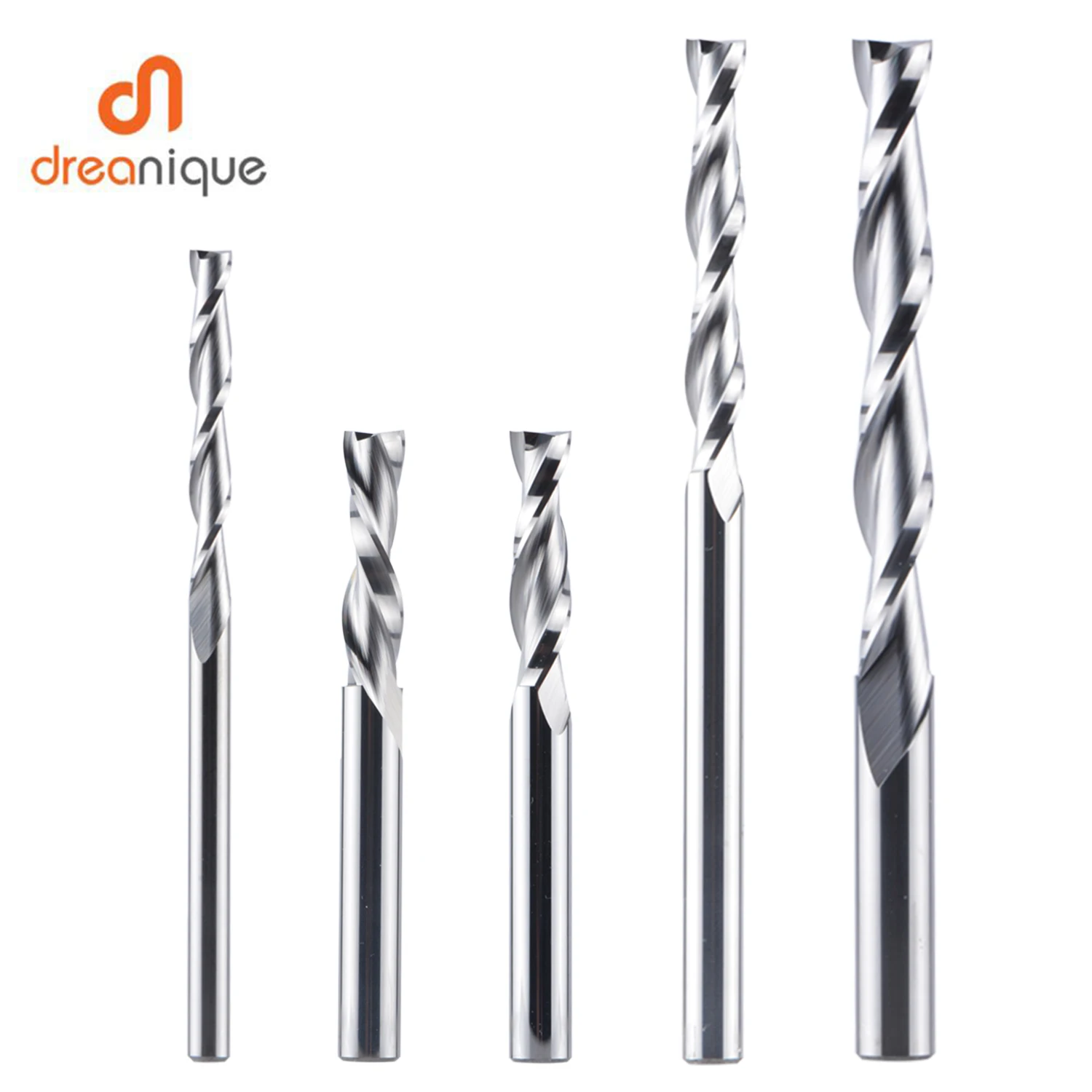 Dreanique 1pc Solid Carbide Milling Cutter 3.175 4 6 8mm 2 Flute Spiral Router Bit Carbide End Mill  Wood MDF UP cut Down cut