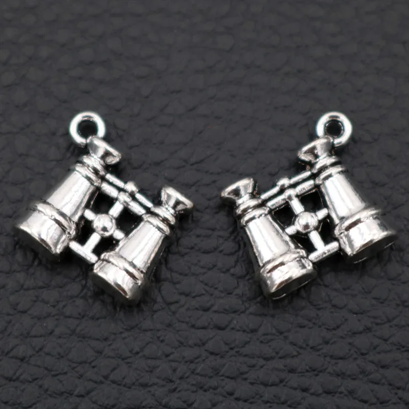 WKOUD 10pcs/Bulk Sale, Silver Color 3D BINOCULARS Charm Pendant, Telescope Charm, Silver Plated, Jewelry Supply, 15*16mm