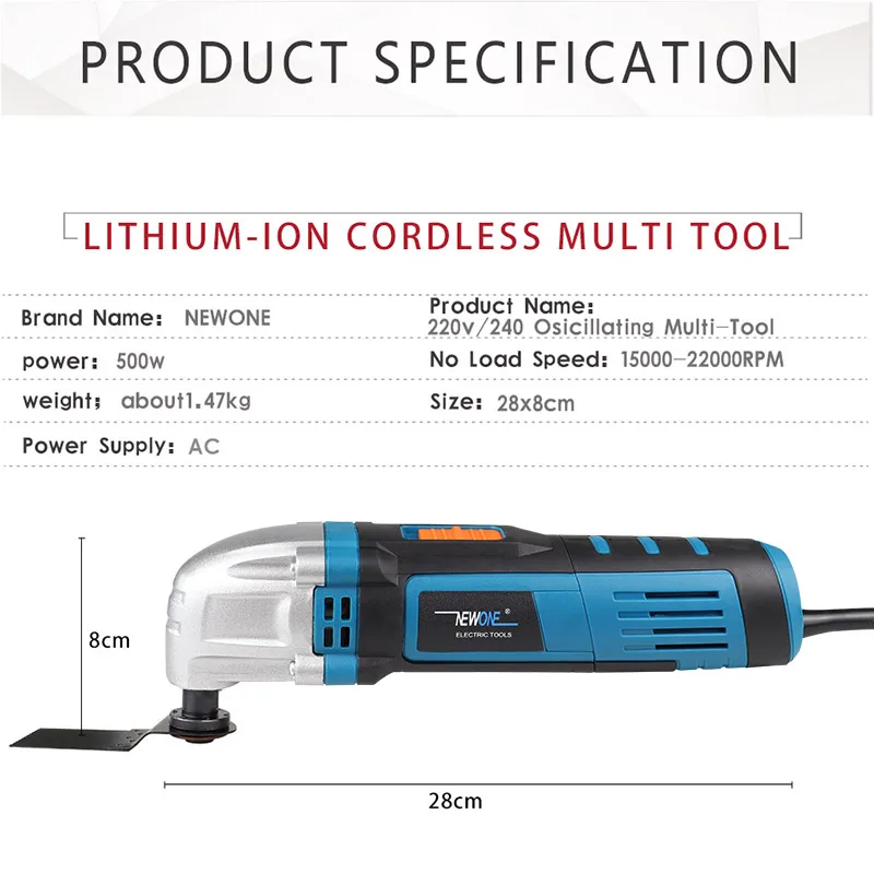 NEWONE 500W Oscillating Multi-tool Electric Trimmer Multi Angle Cutting Power Tool Renovator with saw blades