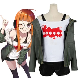 Costume Cosplay du Jeu Persona 5 Futaba Sakura pour Femme et Fille, Ensemble Complet d'Halloween, Uniforme P5, Manteau Trempé, Veste et Chemise Décontractés