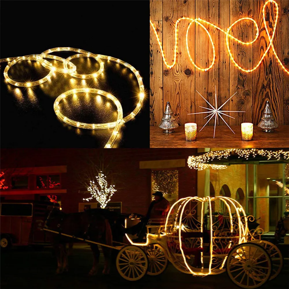 7M 12M Outdoor Solar Rope String Lights 8 Modes LED Copper Wire Fairy Light Waterproof Tube Lamp For Garden Wedding Patio Decor