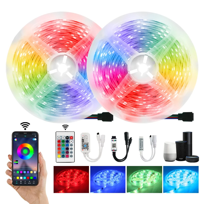 

12V LED Strip Lights Us Plug 5050 RGB Waterproof Flexible Ribbon DC Wifi Tape Diode Bedroom Decoration luces Led Light Bluetooth