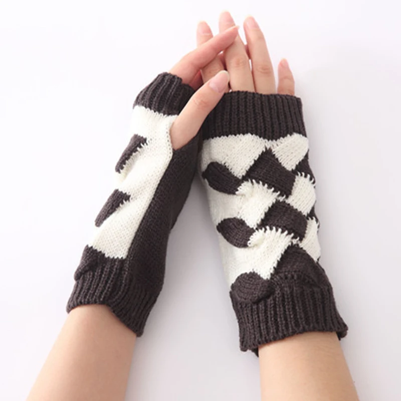 Half Finger Knitted Gloves Female Two Colors Bamboo Weaving Flowers Fingerless Knitting Gloves Warm Arm Sleeve Unisex G-16