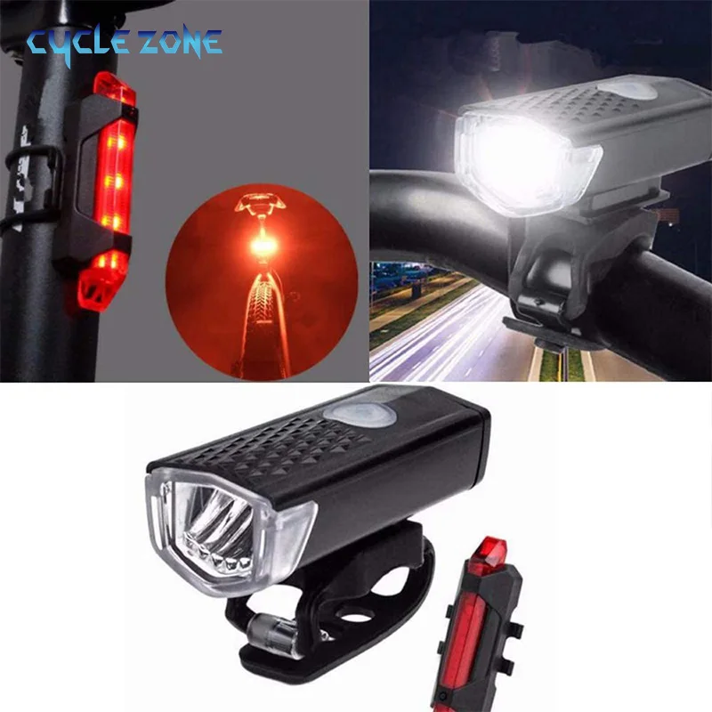 Mountain Bike dianteiro e traseiro LED Lights Set, Night Cycling Farol, USB, Segurança Aviso Taillight, Acessórios de bicicleta, MTB