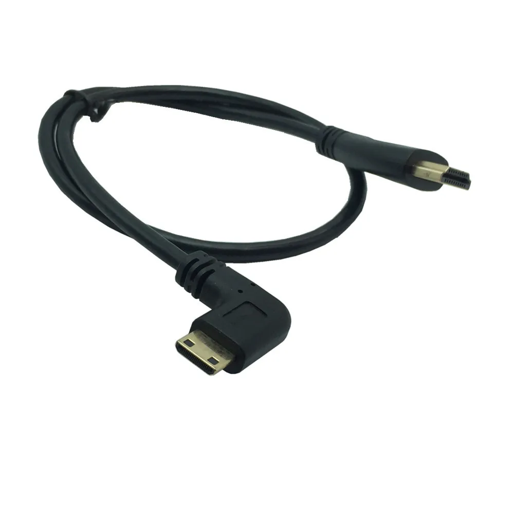 Kabel Mini kompatybilny z HDMI 1080p 3D Adapter pozłacana wtyczka prostopadły HDTV C do projektora ekran aparatu notebook TV 0.5M