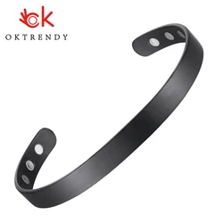 OKtrendy Magnetic Bracelet Black Plated Men Health Energy Magnet Bracelets 8mm Adjustable Cuff Titanium Bangles for Women