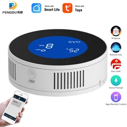 Wifi tuya app Natural Gas Alarm Sensor With temperature function Combustible Gas Leak Detector LCD Display home security alarm