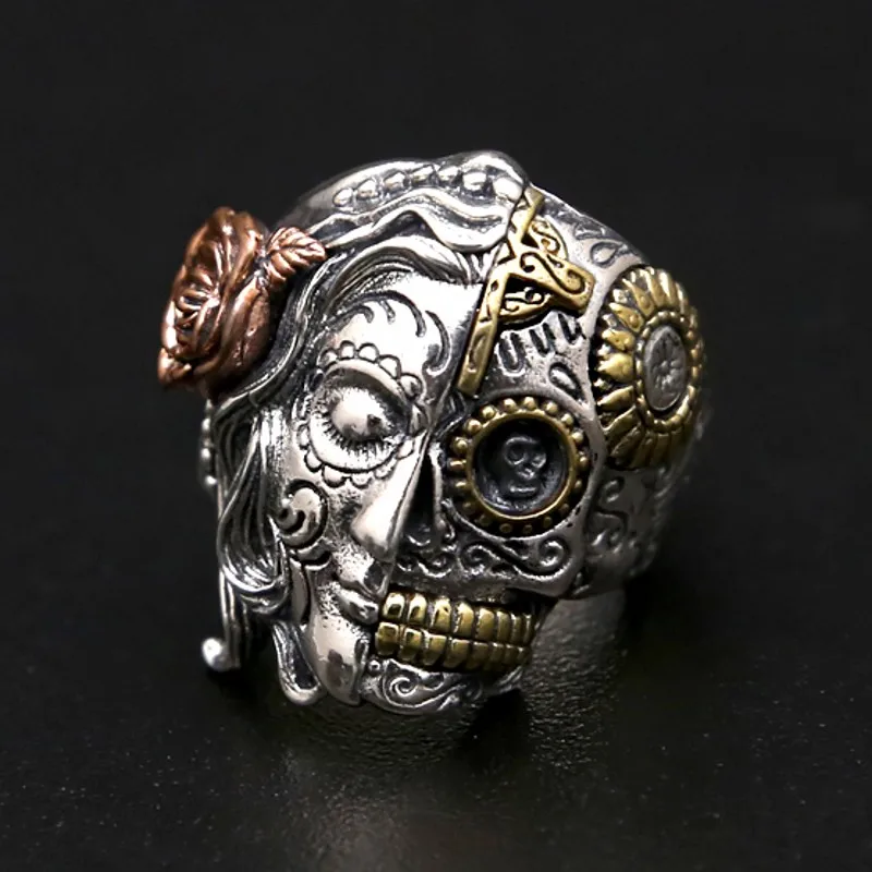 

BOCAI New real s925 silver jewelry heavy industry punk style skull ring fashion domineering men's ring