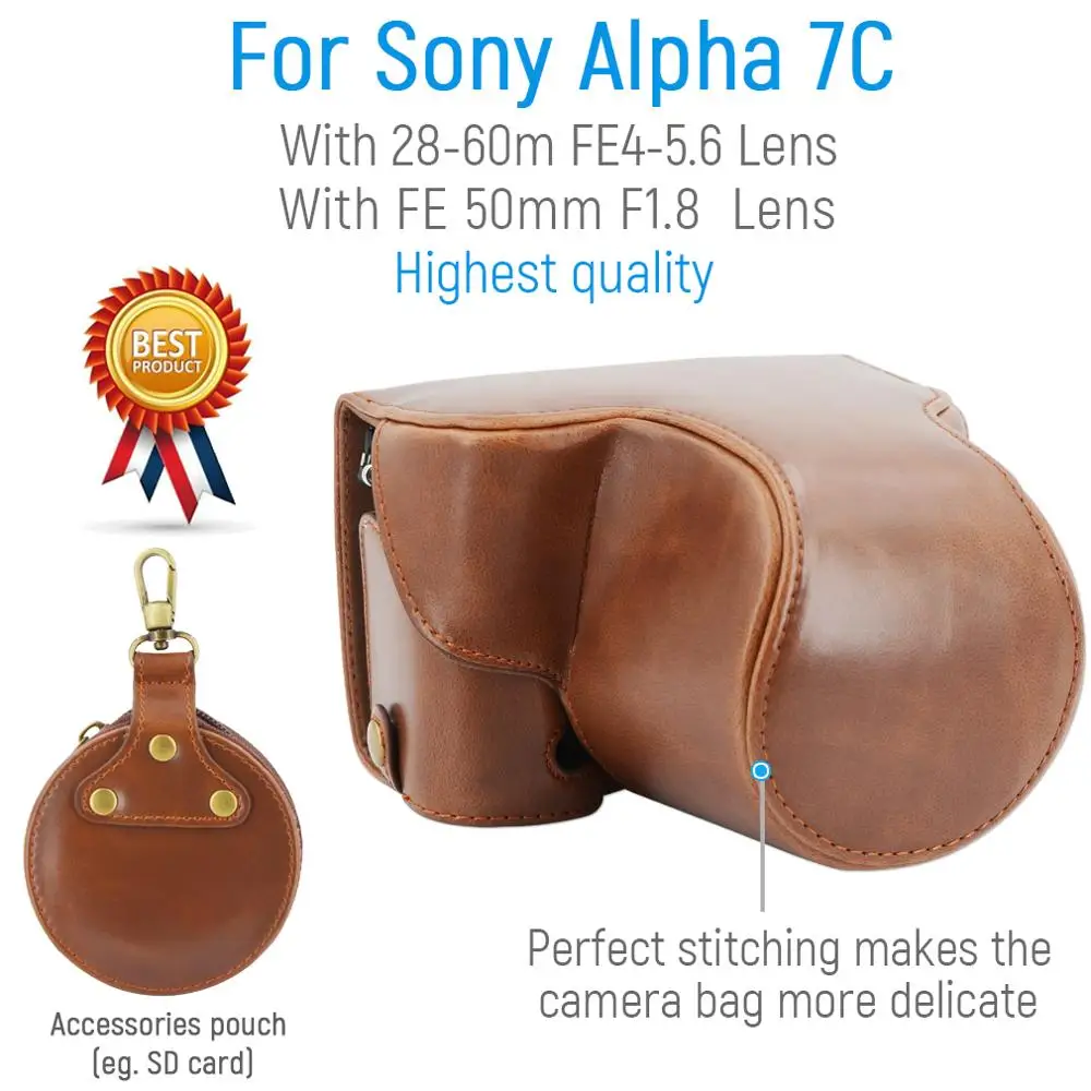 Da PU Kỹ Thuật Số Máy Ảnh Bỏ Túi Với Dây Đeo Cho Sony Alpha 7C A7C Với 28-60M FE4-5.6 / FE 50Mm F1.8 Ống Kính