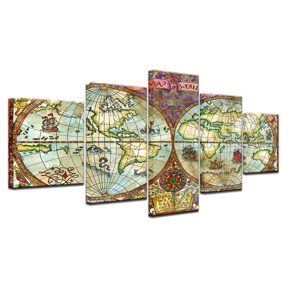 

World Map Artwork Vintage Posters Full Square Round Drill Mosaic Diamond Painting Cross Stitch Diy 5D Embroidery 5pcs/setZP-927