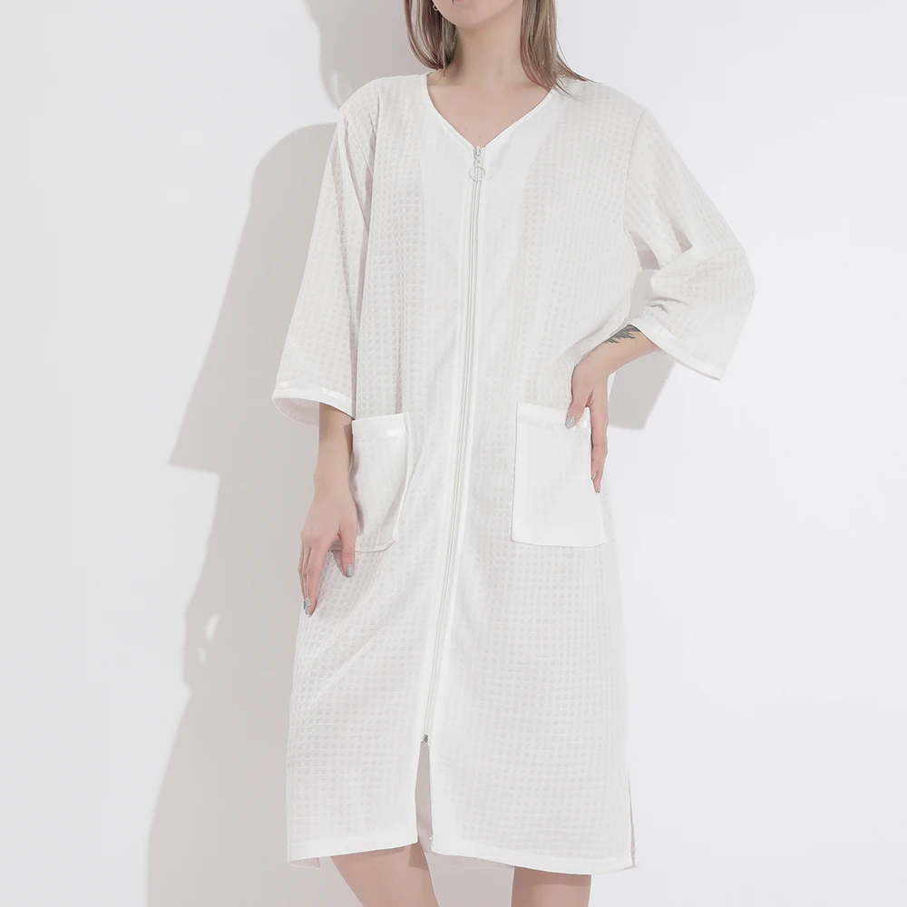 3XL Women Loose Bathrobe Gown Zipper Pocket Nightwear Summer Thin Robe Gown Sleepwear Sex Casual Nightgown Pajamas Robe