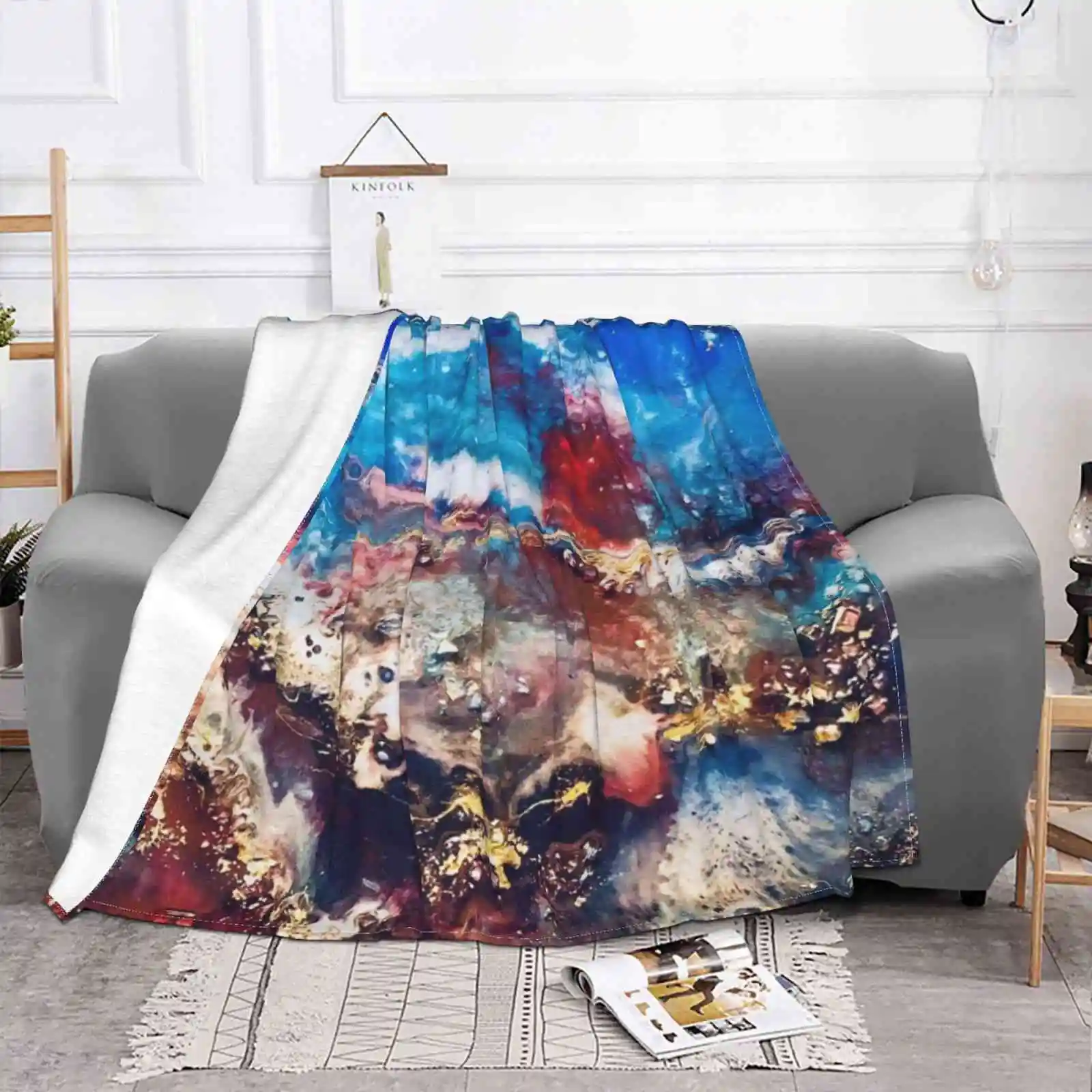 Merica Air Conditioning Blanket Travel Portable Blanket Resin Fine Art Luxury Zoe Alexander Luxe High End Abstract Blue Red