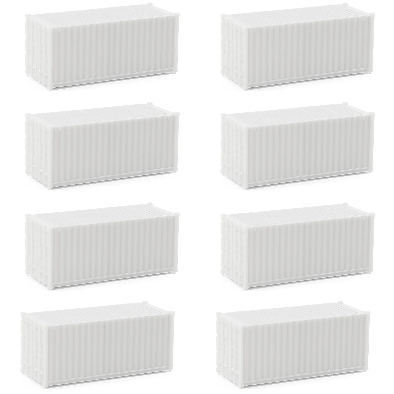 8pcs Model Trains HO Scale 1:87 20ft Blank Shipping Container Uncolored 20\' Cargo Box C8720JJ