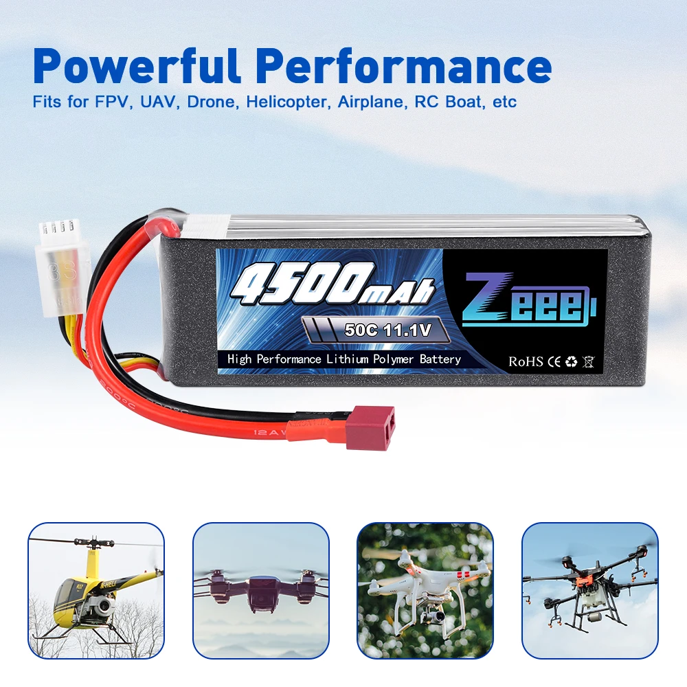 2units Zeee 11.1V 4500mAh 50C 3S Lipo Battery with T Plug for RC Car Heli Quad Drone Helicopter Boat RC Airplane Racing Hobby