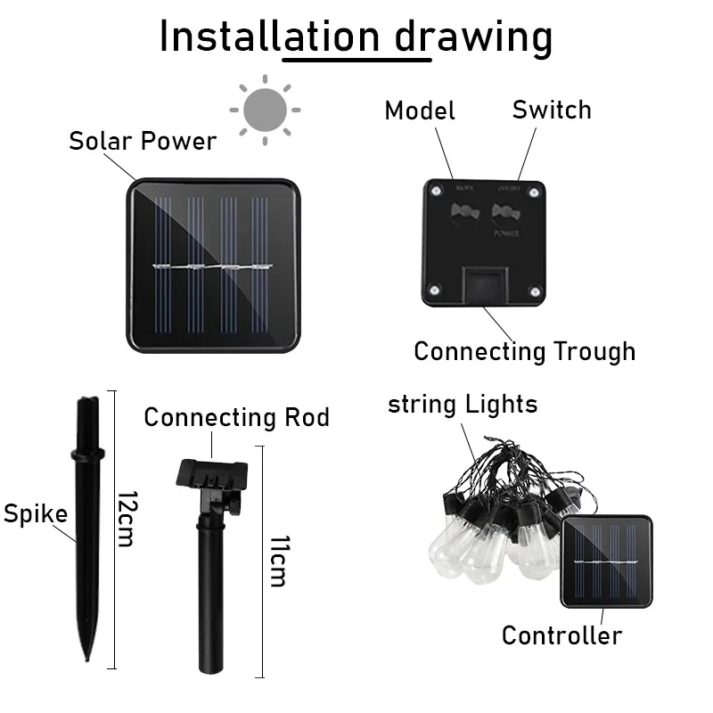 Guirnalda de luces LED solares para exteriores, Bombilla impermeable para Patio, boda, vacaciones, Navidad, cadena de luces