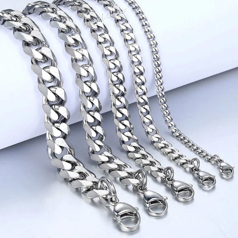 3-11mm Black Stainless Steel Bracelet for Men Women Gold Color Cuban Link Bracelet Wholesale Jewelry 7-11 Inch Gifts KBB4 image 3