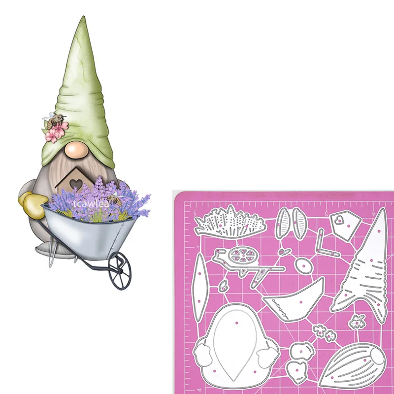 New DIY Scrapbooking Spring Gnomes Cutting Dies Flowers Cart Book Bird's Nest Metal Embossing Stencil Cards Craft