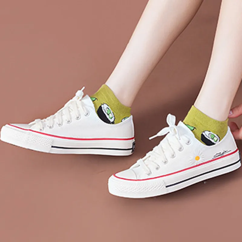 5Pairs Animal Fruit Funny Cotton Happy Invisible Summer Boat No Show Socks Women Men Short low Cute Sock Slippers Silicone Socks